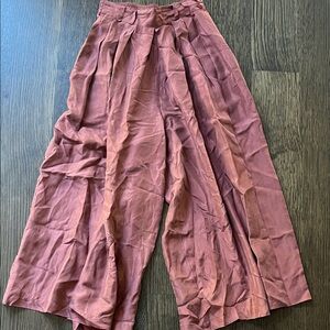 Diane Gilman Silk Terracotta Wide-Leg, pleated‎ Pants, size S